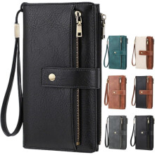 Wosrie Damen-Geldbörse, elegante Clutch, elegante Geldbörse aus Leder mit Farbblock-Design, elegante Geldbörse in Unifarben (Schwarz)