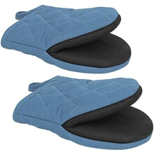 1 paire de maniques courtes en silicone, résistantes à la chaleur jusqu'à 260 C (500 F), antidérapantes et munies d'une boucle de suspension,