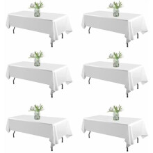White Polyester Rectangle Tablecloth 90in Round 6-Pack