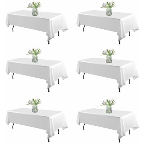 White Polyester Rectangle Tablecloth 90in Round 6-Pack