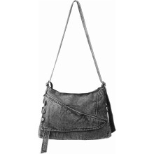 Bolsa transversal feminina em jeans, estilo vintage, com alça ajustável.