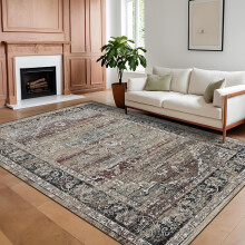 Covor vintage lavabil 5x7 – Covor tradițional moale, pliabil, antiderapant, cu imprimeu floral, pentru interior, pentru bucătărie, dormitor,