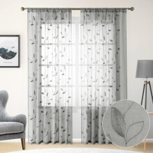 Light Grey Sheer Curtains 52x96 in, 2 Panels, Embroidered