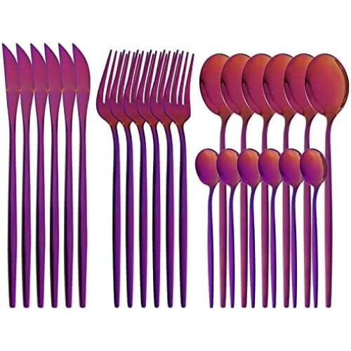 Mirror Purple Flatware Set 18/0 Stainless Steel 24-Piece