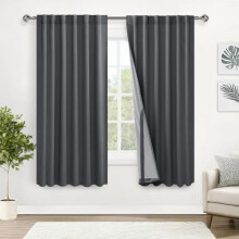 Full Shading Blackout Curtains 72" L, Heat & Light Blocking, Rod Pocket & Back Tab, Black Liner, Dark Grey, 52x72, Set of 2