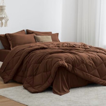 Juego de edredón marrón de 7 piezas para cama matrimonial