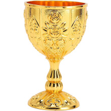 Embossed Chalice Goblet, Vintage Flower Pattern Wine Chalice Metal Wine Cup for Home Party Wedding Decoration Medieval Decor (Gold)