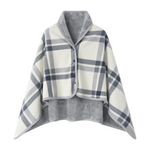 Poncho-couverture douillet pour femme, idéal pour la maison et le lit, cadeau parfait pour grand-mère, gris, 80 x 130 cm