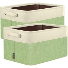 Linen Storage Bins for Shelves 2 Pack Green 17" x 13" x