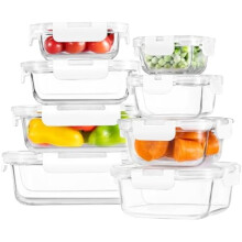 Paquete de 8 recipientes de vidrio para almacenar alimentos con tapa, herméticos y a prueba de fugas, aptos para microondas, horno, congelador y