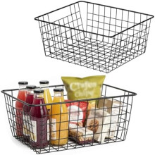 Kitchen Wire Baskets Farmhouse Decor Metal Food Storage Organizer,Household Refrigerator Bin with Built-in Handles for Cabinets,Pantry,Bathroom,Black