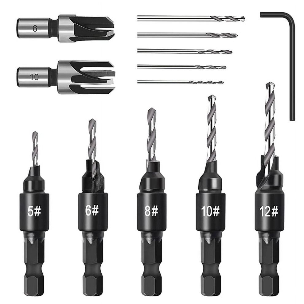 Countersink Drill Bit Set, Woodworking Chamfer Adjustable Tools On Counter Sink Holes With 1/4Inch Hex Shank 9152228348387