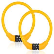 2-Pack Yellow Bike Cable Locks, 4-Digit Resettable Combo, Anti-Theft, Self-Coiling, Compatible with All Bikes