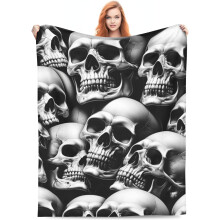 Soft Warm Skull Throw Blanket 50x60in – Cozy White & Black Gothic Decor for Bed, Sofa, Birthday – Compatible with Kids & Adults