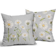 Conjunto de 2 capas de almofada com estampa de margaridas, 40x40 cm, aquarela de flores brancas sobre linho cinza, estilo fazenda, para sofá, cama e