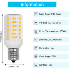 Ampoule LED pour congélateur JINYUN, culot E17, 6 W, 3000 K, 820 lm, 100-265 V, étanche, compatible avec KEI D28A/D28X/KEL2811
