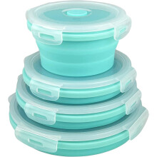 Lot de 4 boîtes de conservation pliables avec couvercles, idéales pour les camping-cars, le camping et les voyages.