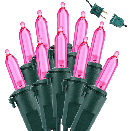 Pink 100-LED Christmas Lights 33ft UL Certified