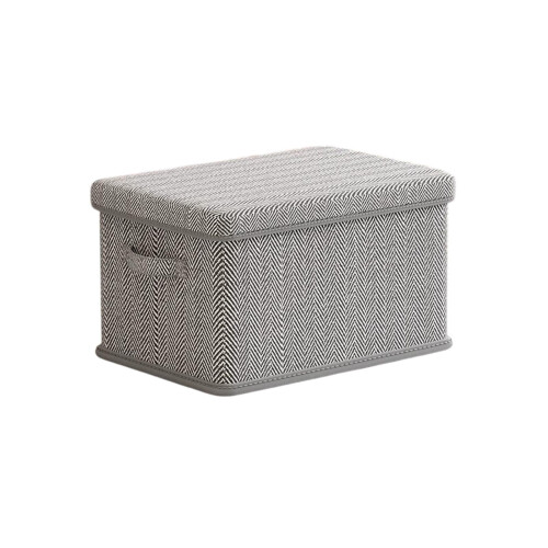 Medium Lidded Storage Box with Striped Design, Foldable Fabric Organizer for Clothes and Wardrobe, Stackable Durable Home Container
