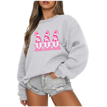 Graue, lässige Frühlings-Ausgeh-Tops für Damen 2024, trendiges Rundhals-Langarm-Top mit Brustkrebs-Print, Größe L