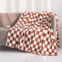 Checkered flannel blanket black white brown 50x60 in