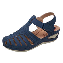 Sandali estivi casual da donna, scarpe basse casual a tinta unita con passanti 41Blu