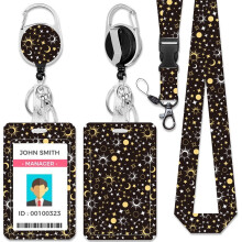 Portatarjetas de identificación con diseño de estrellas y cordón, forma rectangular de luna y sol, de plástico, con cierre, para tarjetas de