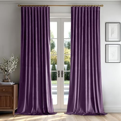 Cortinas de veludo roxo, 2 painéis, 84 polegadas (213 cm) – Escurecimento de luxo, isolamento térmico, blackout, com presilhas e bolso para