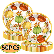 9-inch Pumpkin Fall Paper Plates – 50 Count