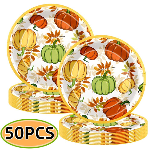 9-inch Pumpkin Fall Paper Plates – 50 Count