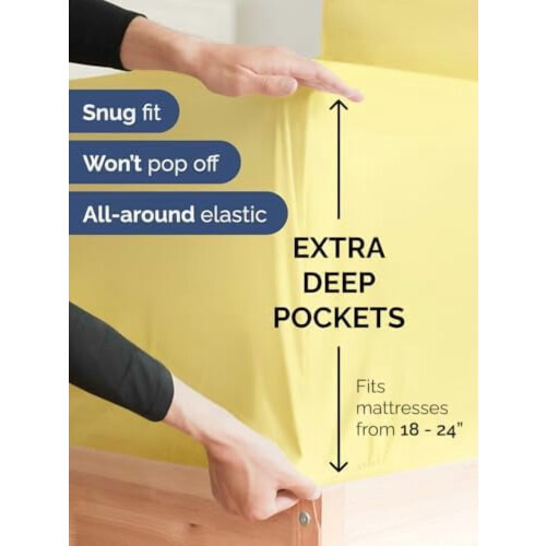 Lençol de elástico branco tamanho King com bolso profundo de 45 a 60 cm (18 a 24 polegadas) 1
