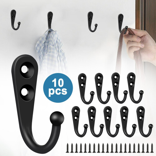 Gancio appendiabiti resistente, stile retrò, antiruggine, da parete, nero, 10 pezzi
