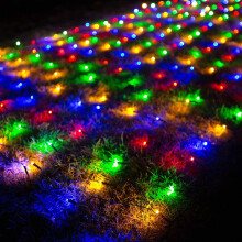 Rede de luzes solares, 1,5 x 1,5 m, 100 LEDs, à prova d'água, 8 modos, controle remoto, para jardim/cerca/varanda/casamento — compatível com