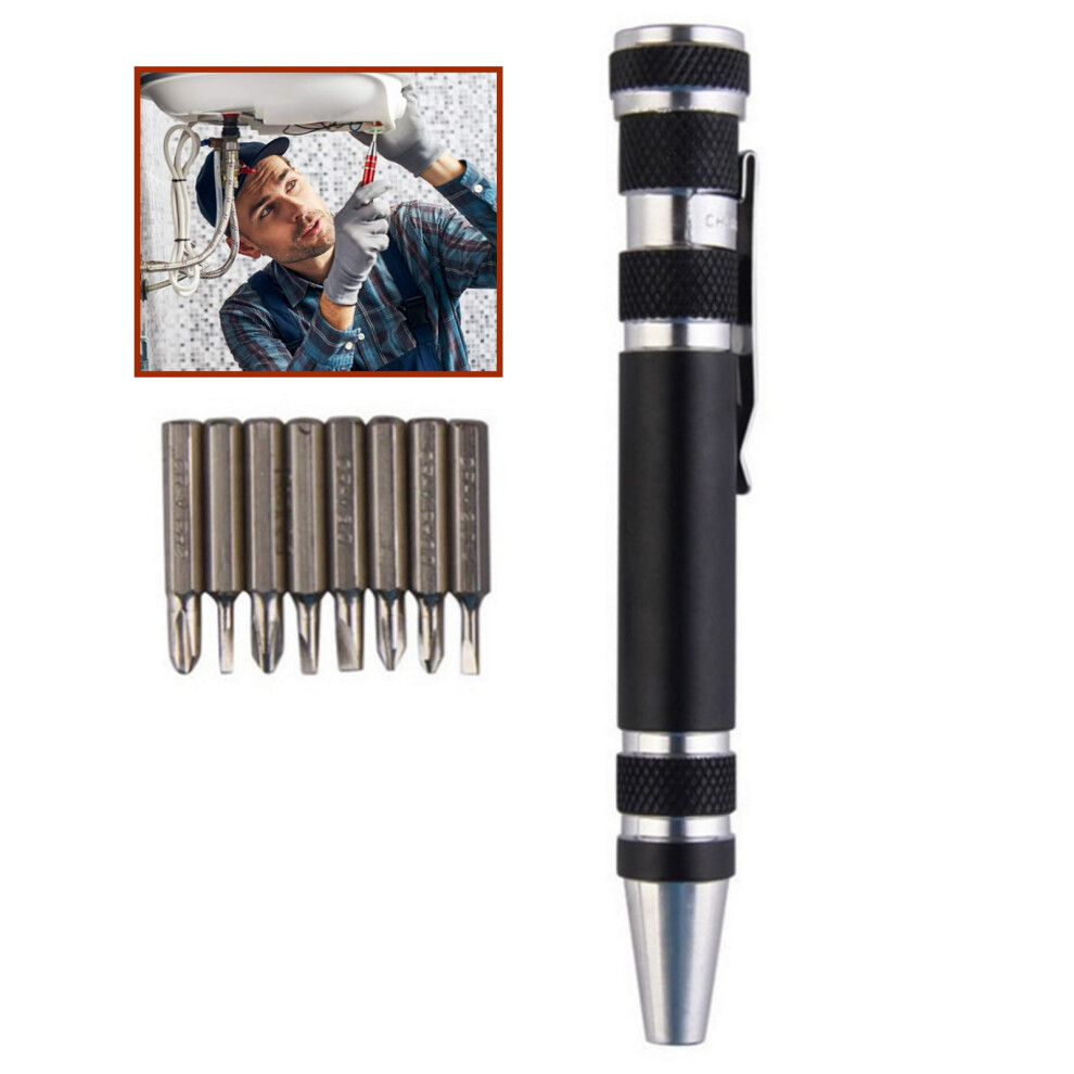 8 In 1 Mini Screwdriver Set Small Screwdrivers Pen Magnetic Repair Tools, Compact Gadgets Computer Eyeglasses Home Improvement (Black) 9405492900448