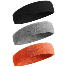 Sweatbands Sports for Men, Gray BLack Orange, 3 Count