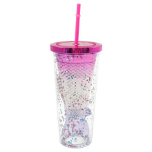 Gobelet Fvkrnyz ABS queue de sirène avec double paille, 350 ml, dégradé de couleurs, étanche et pailleté.