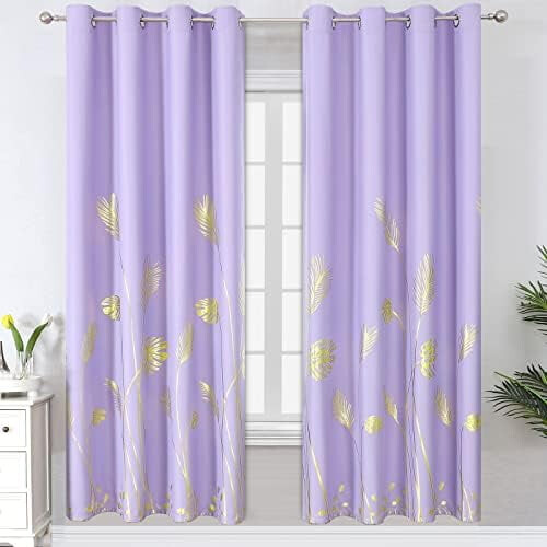 Lilac blackout curtains 52x72 inch gold palm pattern 2