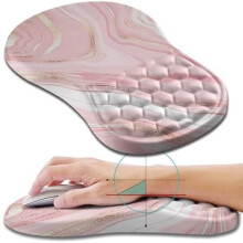 Ergonomická podložka pod myš s oporou zápästia a sklonom z pamäťovej peny pre úľavu od karpálneho tunela – 29,8 x 19,9 cm, ružová