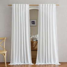 White Linen Curtains, Rod Pocket & Back Tab, Light Filtering, Privacy for Kids/Living Room, W55xL84, 2 pcs
