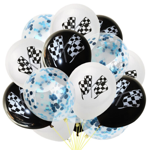 Ensemble de 15 ballons à paillettes en forme de drapeau de course, décorations réutilisables.