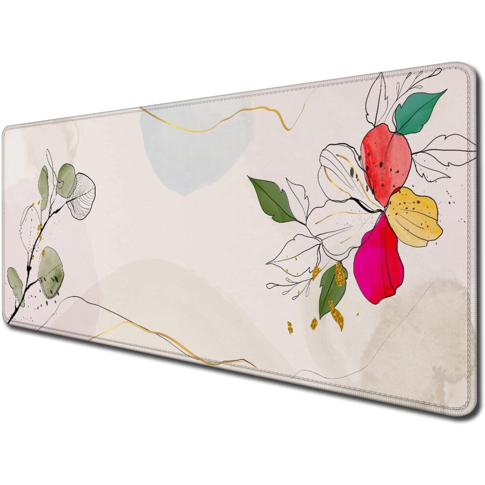 Large 31.5X11.8" Abstract Floral Mouse Pad With Stitched Edge & Non-Slip Rubber Base Â Compatible With All Mice 9405492901186