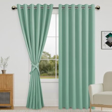 Rideaux occultants pour chambre à coucher avec embrasses – Vert sauge, à œillets, 70 x 84 pouces, lot de 2 panneaux, compatibles avec les
