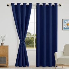 Rideaux occultants pour chambre à coucher avec embrasses – Bleu foncé, 52 x 84 pouces, œillets, pour une obscurité totale et une intimité