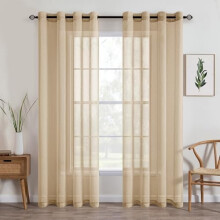 Rideaux voilages beige kaki à œillets (137 x 213 cm), texture lin, pour chambre et salon