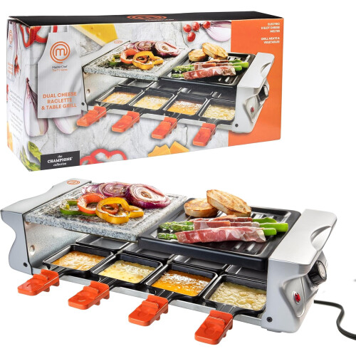 Διπλή ψησταριά Raclette με 8 τηγάνια, αντικολλητική πλάκα &