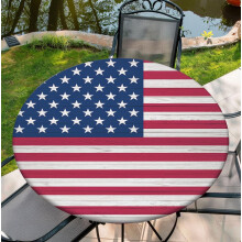 Nappe ronde pour tables rondes de 91 à 178 cm, nappe ajustée avec élastique pour fêtes intérieures et extérieures, 152 cm, motif drapeau