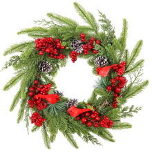 Weihnachtskränze für die Haustür, 20-Zoll-Weihnachtskranz mit Kardinal für die festliche Weihnachtsdekoration