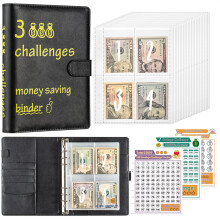 100 Envelopes Money Saving Challenge Budget Binder 177x288mm PU Leather Pink/Black/Green/Blue