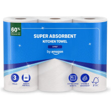 by Amazon Super Absorbent Kitchen Towel – 3-Ply – 3 Rolls – 80 Sheets Per Roll – FSC Certified
