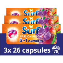 Surf 3 in 1 Passion Bloom Laundry Capsules 78 Washes (3x26) – Joy-Infused Fragrance with Natural Essential Oils, Long-Lasting Freshness